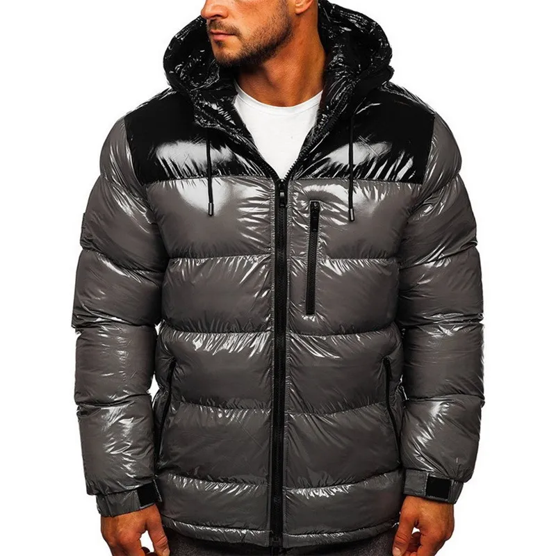 明るい革の冬のメンズジャケットのカジュアルパーカーの壁の防水スタンドのカラーフード付きコートの服が厚く
