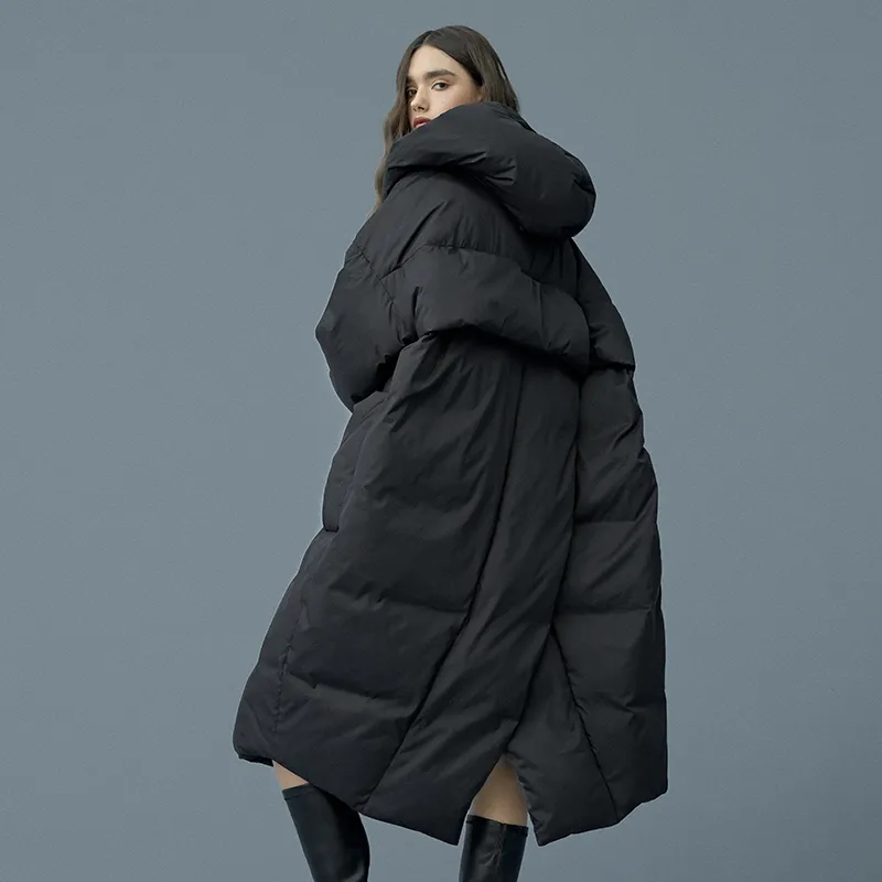 S-7XL Plus rozmiar zimowy Oversize ciepły płaszcz z kaczego puchu kobiet X-długa ciepła kurtka z kapturem styl kokonu grube parki codzienna odzież wierzchnia