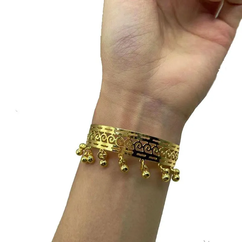 Bangle 1pcs 24k guldfärg Etiopiska smycken Bangles för kvinnor Lyx Dubai Ramadan Ball Armband Afrikansk / Arab Weeding Gift