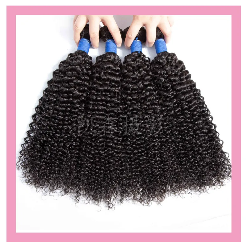 Indian Virgin Human Hair Extensions Four Bundles Kinky Curly 4 Pieces/lot Double Wefts Natural Color 10-30inch