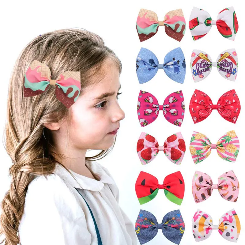 4 pouces cheveux accessoires bébé filles arc épingle à cheveux fruits impression chapeaux mode enfants hairbow Boutique enfants Barrettes M3960