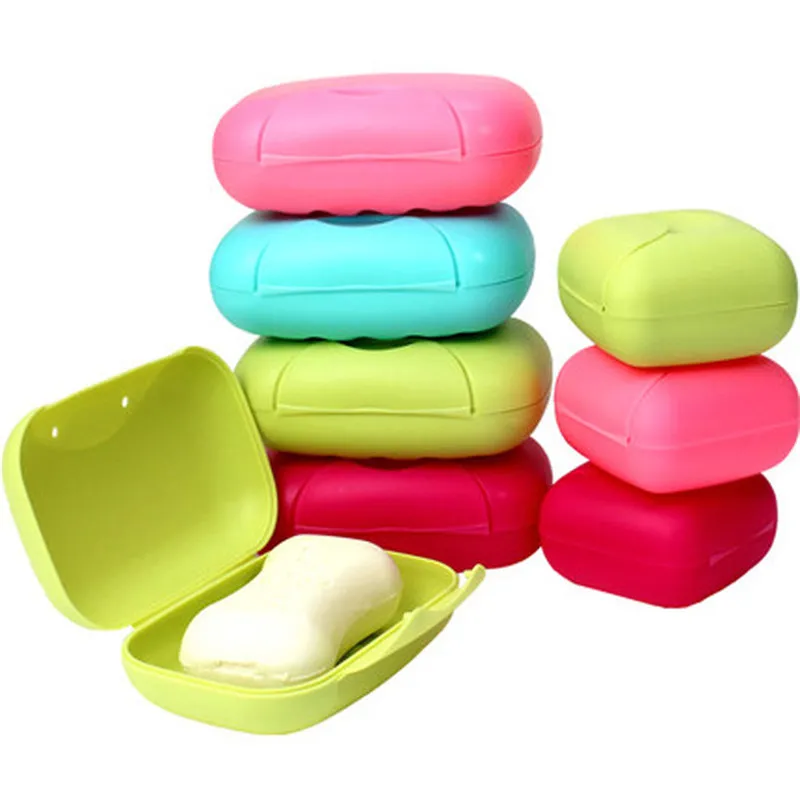 Draagbare zeepkast Plastic Snoep Kleur Travel Lock Seal Soap Box met deksel Home Reizen Toiletzepen Houder