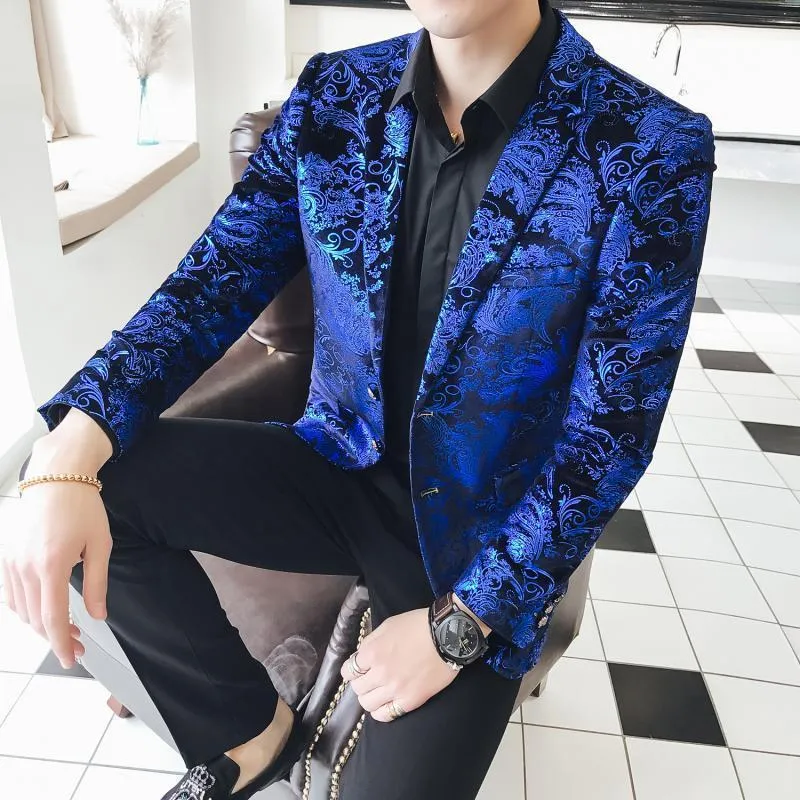 Garnitury męskie Blazers Blue Velvet Blazer Men Luxury Paisley Flower Pattern Fancy 2021 Plus rozmiar marynarki