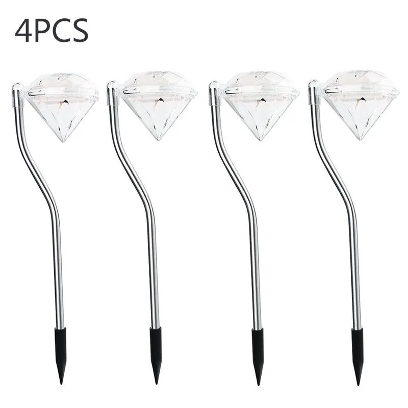 Lampes solaires 4 pièces LED lumière de jardin lampe de diamant alimentée en plein air éclairage de paysage étanche pour la décoration de pelouse de patio de voie