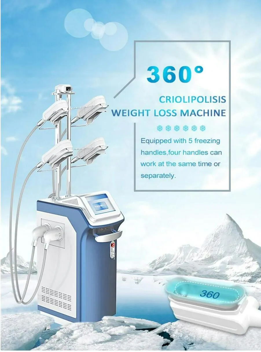 Professionele 360 ​​° Omgeving Freeze Cryo Slimming Cellulitis Verklein 5 Handgrepen Freezing Fat Cryolipolyse Shaping Gewichtsverlies Lichaam Slanke Machine