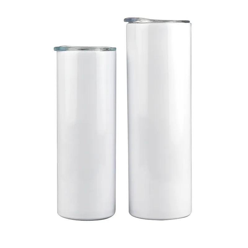 20oz 30oz sublimering avsmalnande skinny tumbler rostfritt stål blank vit med lock halm cylinder vatten hav