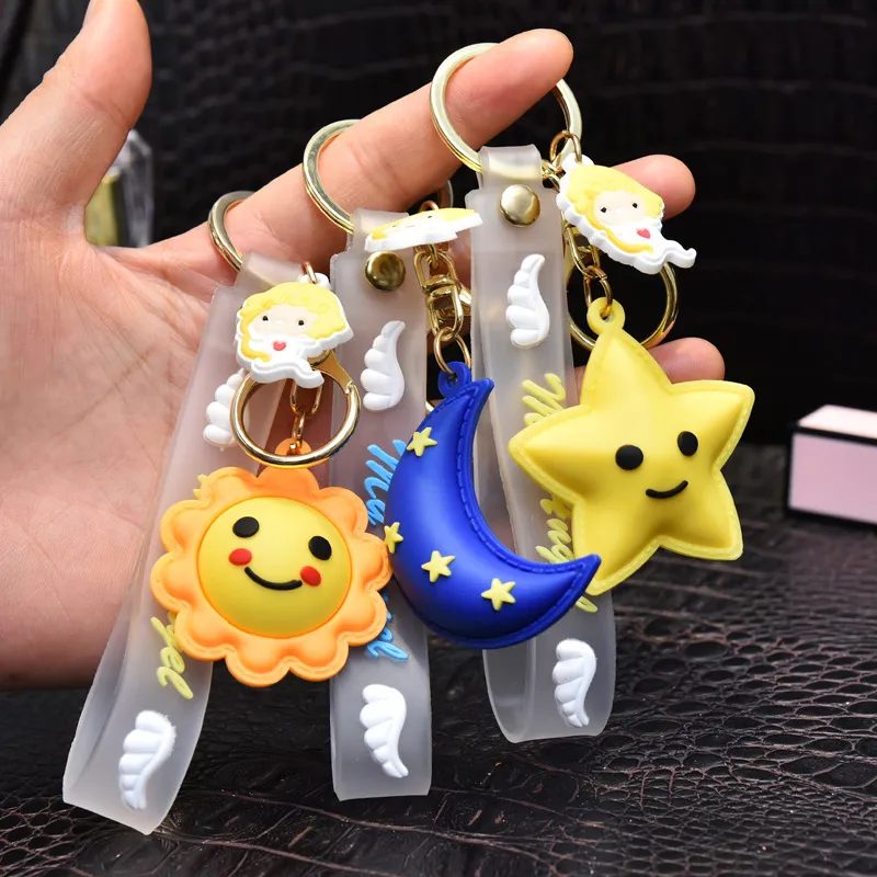 Cartoon Star Moon Sun Keychain Student Luggage Pendant Couple Gift Cute Car Key Chain Charm Gift For Son And Daughter Keyfob