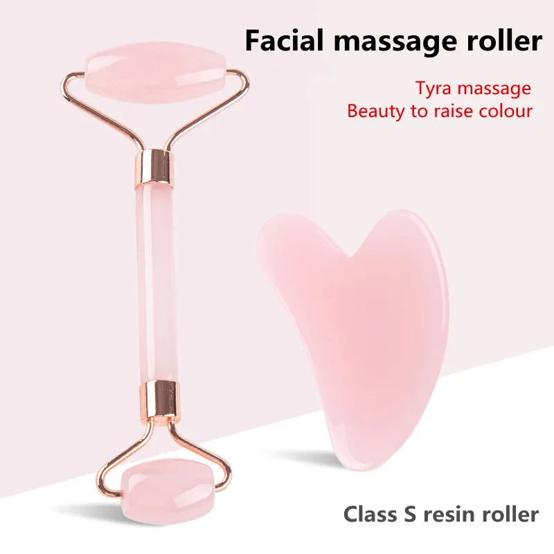 Nieuwste non-jade roller massager hars hartvormige poeder kristal gezicht schraapbord set sloopplaat rollen