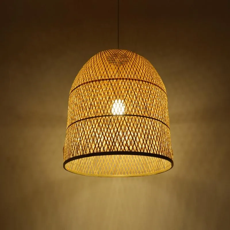 Bambu Vime Rattan Bell Shade Pingente Luminária Luminária Japonesa