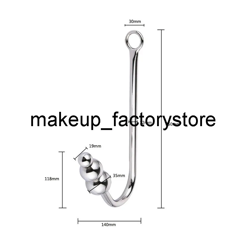 Massage 175g Stainless Steel Anal hook With 3 Beads Hole Metal Butt Plug Anus Fart Putty Slave Prostate Massager BDSM Sex Toy For 267x
