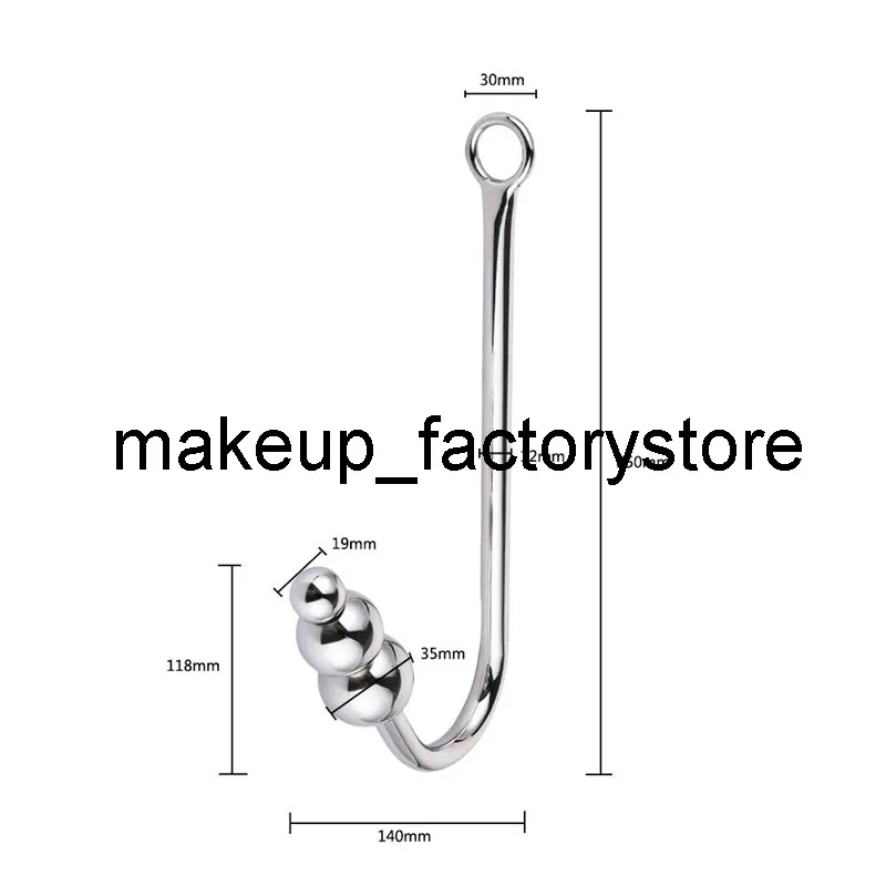 Massage 175g Stainless Steel Anal hook With 3 Beads Hole Metal Butt Plug Anus Fart Putty Slave Prostate Massager BDSM Sex Toy For 182L