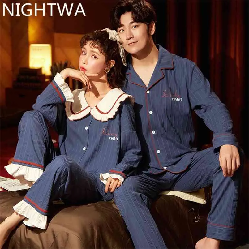 NIGHTWA Sweet Pajama Suit Cotton Pajamas Sets Couple Sleepwear Family Pijama Lover Night Nightgown Women And Man Sleep 2PC 210809