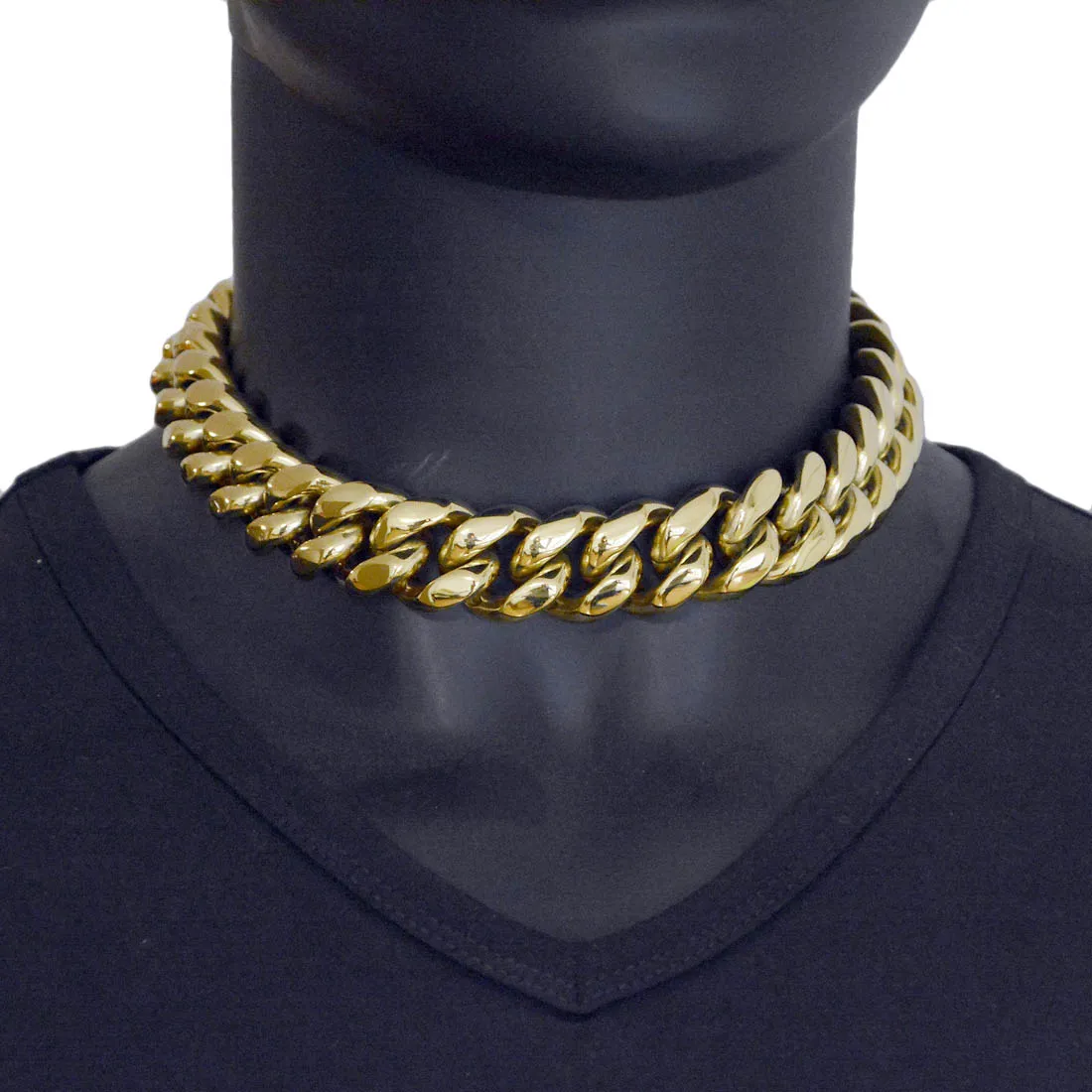 22mm Exaggerated Super Wide Cuban Link Chain Jewelry Set for Men Hip Hop Stainless Steel Choker Necklace and Bracelet in 18K Gold Plated, 16