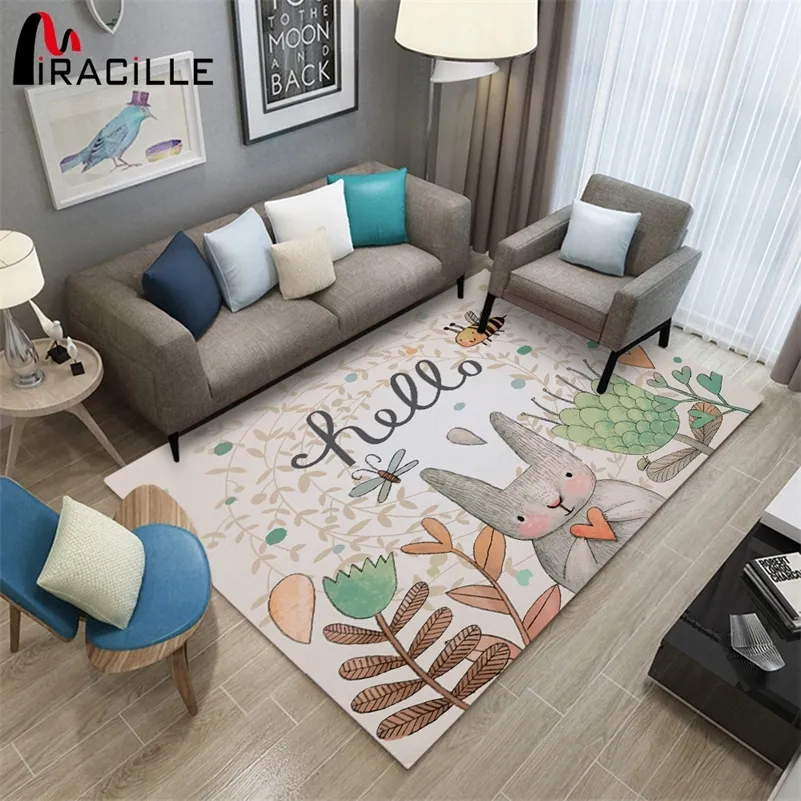 Miracille 3D Printed Bunny Design Livingroom Carpet Rabbit Kids Large