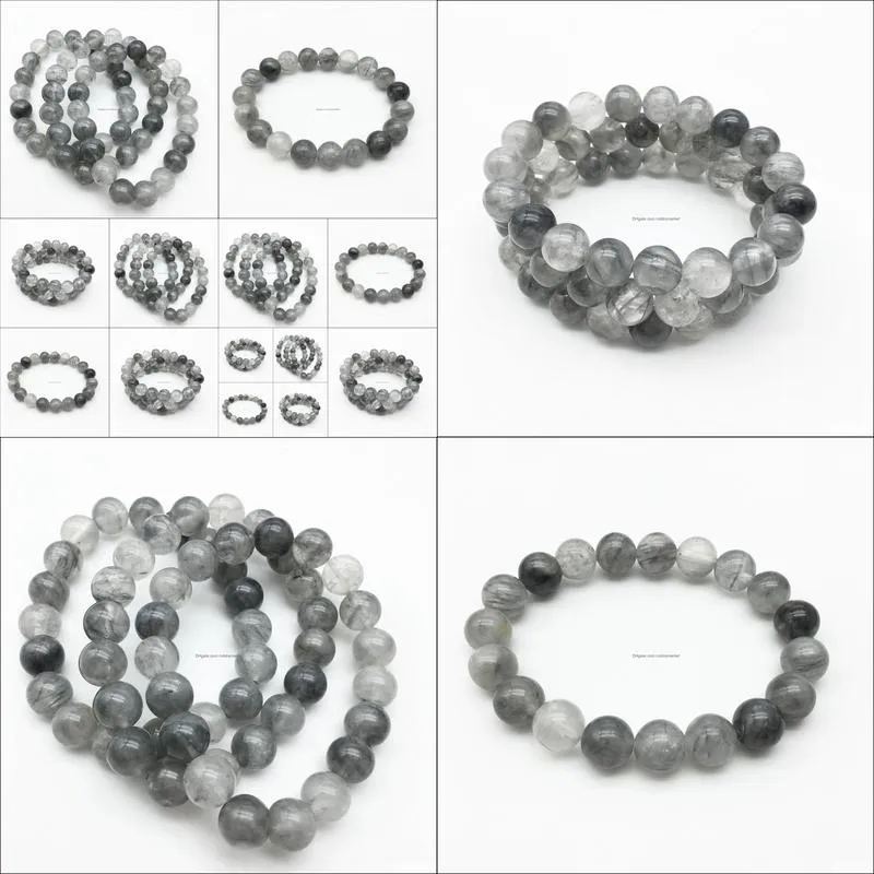 10mm Grey Quartz Beads Bracelet,Gemstone Bracelet,Quartz Round Beads,Elastic Bracelet,Beaded Bracelet Good Luck Bracelet