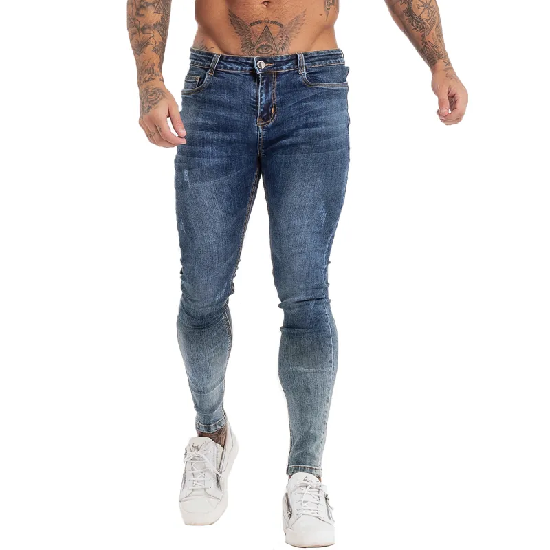 Skinny Jeans Men Slim Fit Ripped Mens Jeans Big and Tall Stretch Blue Men Jeans for Distressed Elastic Waist zm140