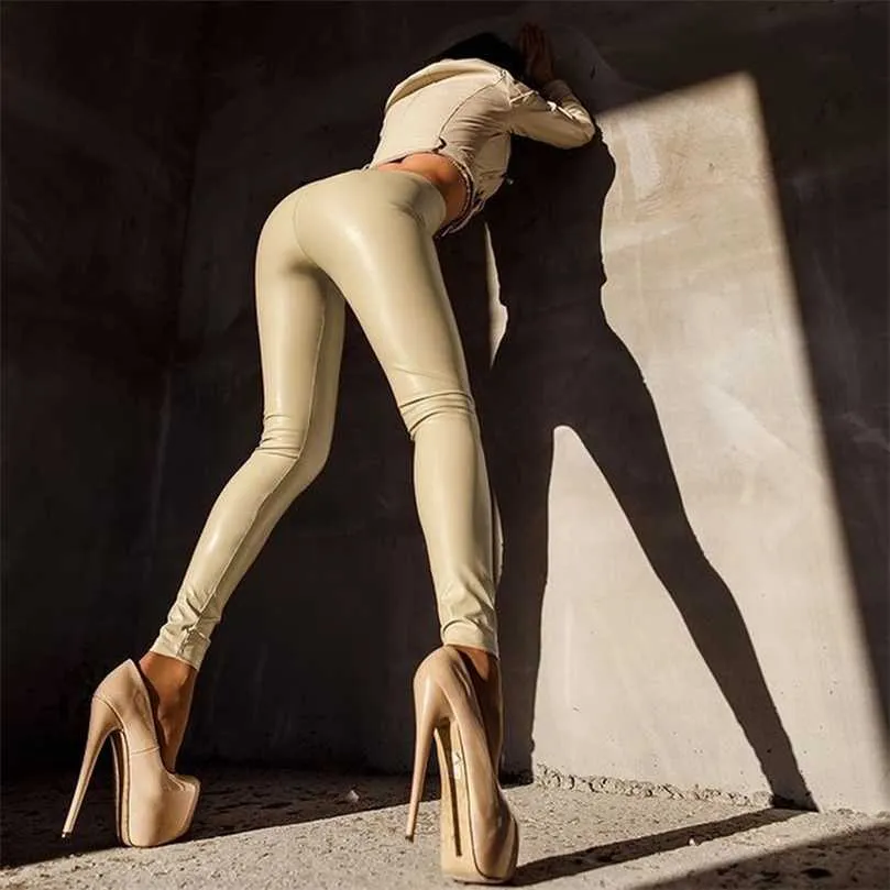 thumbnail image 2 of Women's Faux Leather Leggings - High Waist Stretchy PU Pants For A Sleek Look 2 of 14
