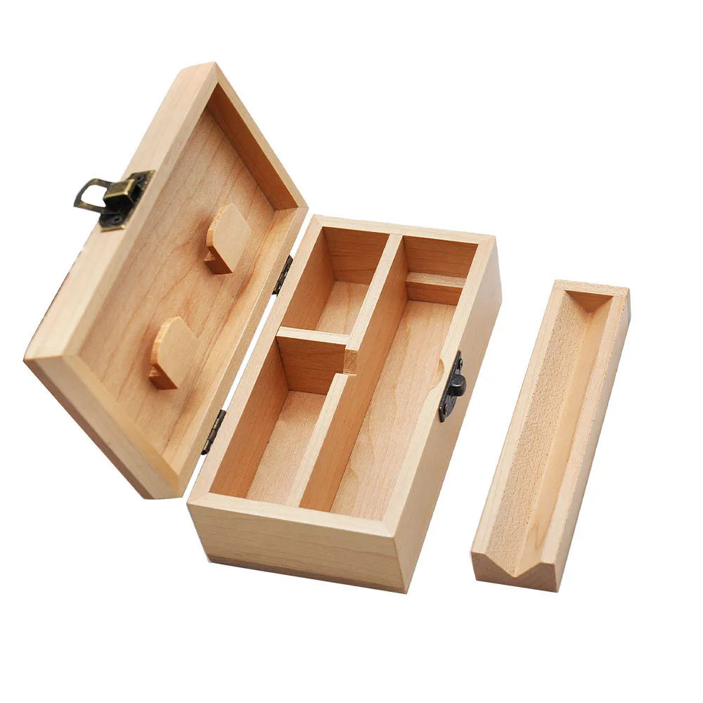 Scatola regalo per smerigliatrice per tubi in legno naturale Portasigarette portatili Scatole portaoggetti per fumatori quadrate a conchiglia