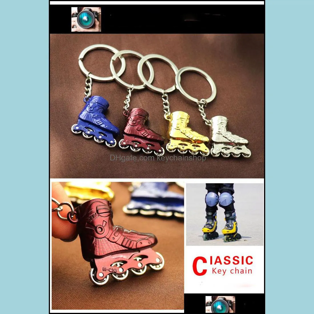 Keychains Creative gift cartoon ice skate roller skates metal keychain pendant rink promotional gifts multicolor