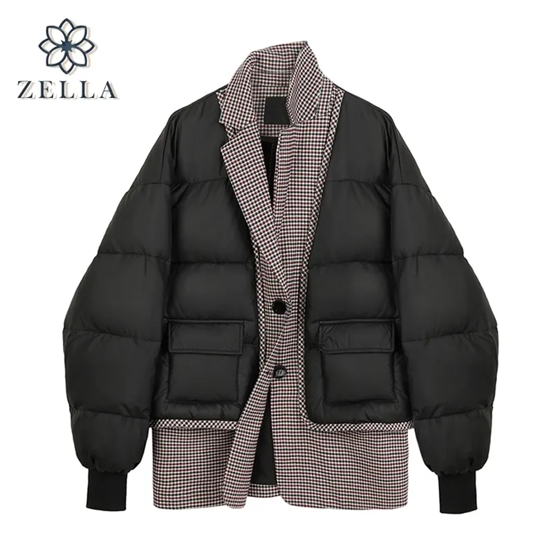 Куртка зимняя короткая хлопковая мягкая пальто толстые парку женские лоскутные женщины вниз мода Parkas повседневная теплый Wearwear 211011