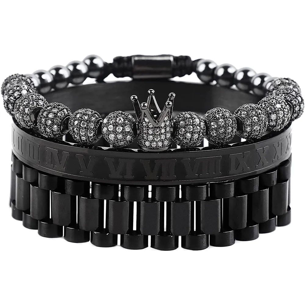 3 pièces/ensemble couronne impériale roi hommes Bracelet pavé CZ or Bracelets pour hommes luxe charme mode manchette Bracelet anniversaire 666