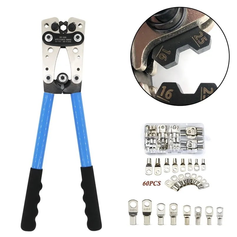 Hex connector crimping tool 6-50mm2 Cable Lug Crimping Plier Electrician Cutter 60pcs Assortment Car Auto Copper Ring Terminals 211110