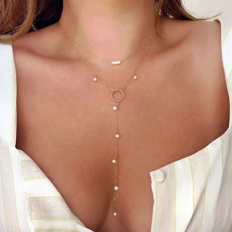 EN Mode Lange Für Frauen Boho Mehrschichtige Perle Anhänger Halskette 2021 Trend Choker Pullover Kette Schmuck