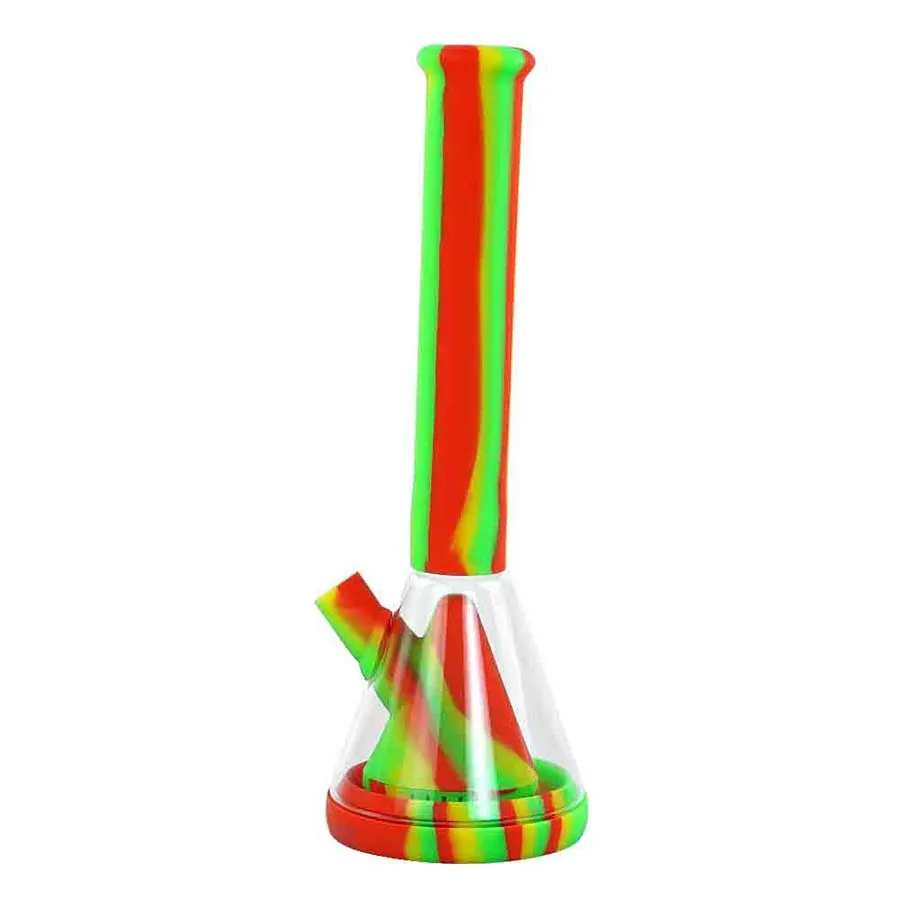 Conduites d'eau 14 '' bécher bong tuyau en verre bongs en silicone dab rigs narguilé fumer des narguilés utiliser pour les herbes sèches