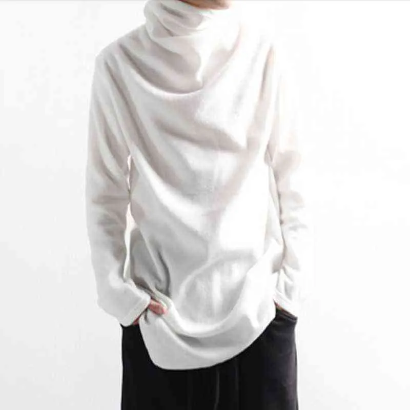 T-shirts pour hommes printemps et automne édition coréenne nouveau col roulé uni coupe ample irrégulière à manches longues T-shirts tendance G1229