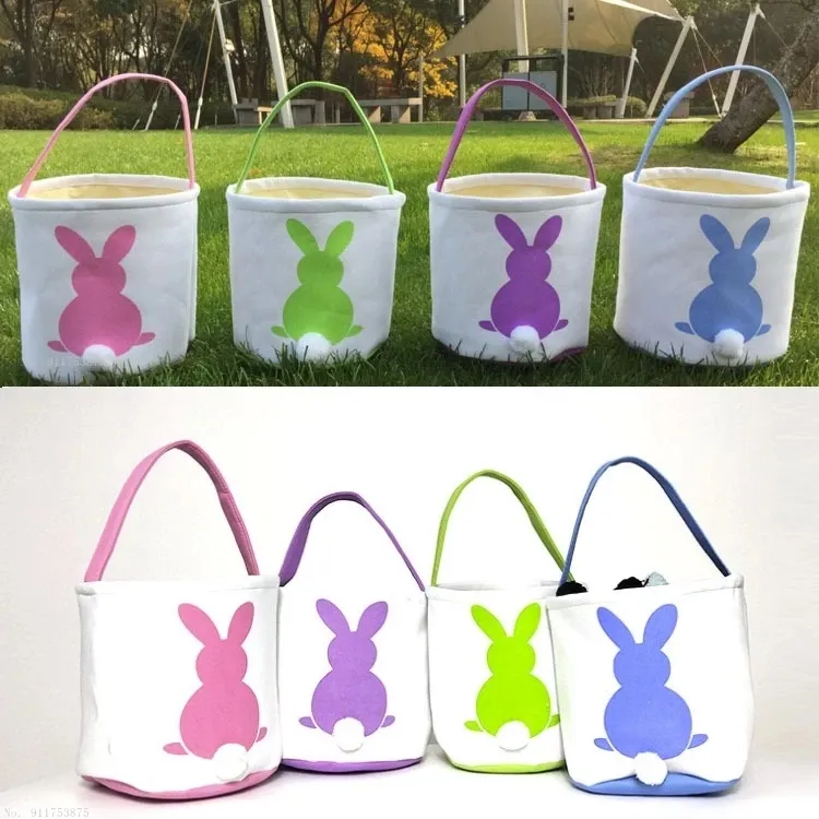Kanfas påskkorg handväskor kanin öron bra kvalitet påskväskor för barn gåva bucket tecknad kanin carring ägg väska
