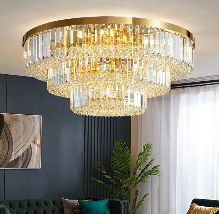 Lampadario moderno per soggiorno a soffitto, decorazioni per la casa di lusso, lampada di cristallo, sala da pranzo rotonda, lampada a led in cristallo