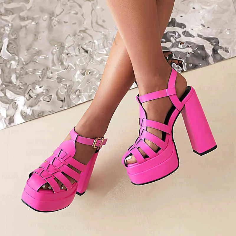 Sandały Laigzem Vrouwen Platforma Sandalen Strappy Blok Hoge Hakken Pompy Zomer 2022 Party Prom Dames Schoenen Vrouw Plus Rozmiar 41 44 46 48 220121 \ t