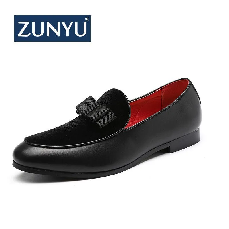 ZUNYU, zapatos formales para hombre, vestido de boda con lazo, zapatos planos para hombre, zapatos informales sin cordones, mocasines de ante rojo de charol negro