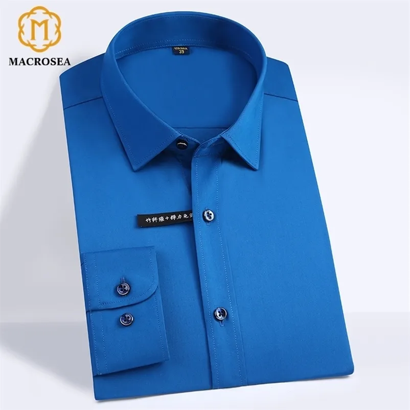 고품질의 고전적인 스타일 대나무 섬유 남자 드레스 셔츠 단색 남성 사회 셔츠 사무실 착용 쉬운 케어 (정기적 인 적합) 210708