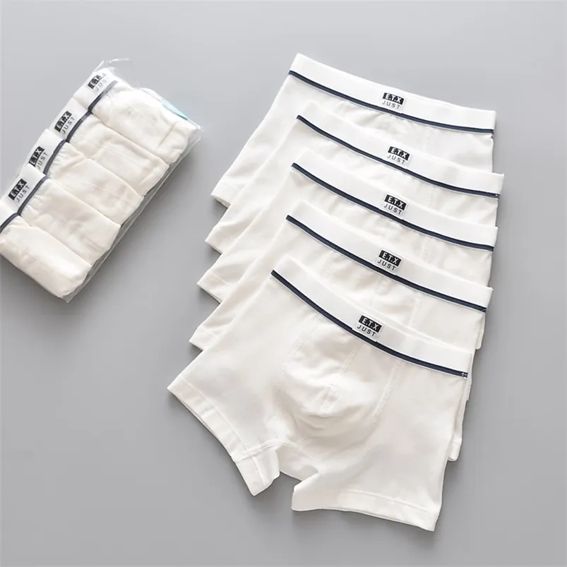 5 pcs / pack meninos underwear cor branca pura boxers curtas adolescente escola calcinha respirável cuecas para crianças roupas de criança 210622