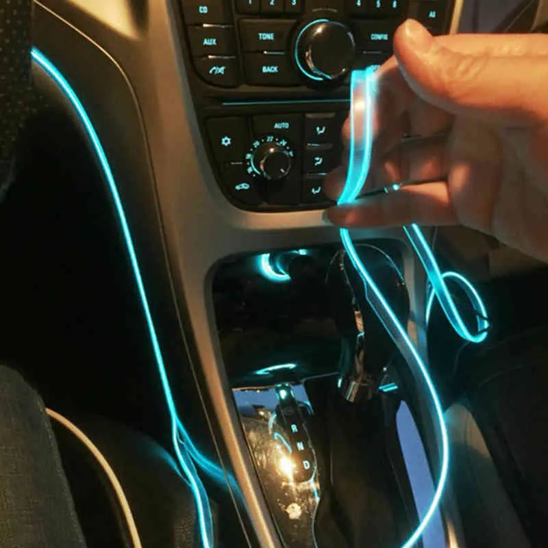 5m bil interiör tillbehör atmosfär lampa el kall ljus linje med USB DIY dekorativa instrumentbrädan konsol Auto LED Ambient Lights