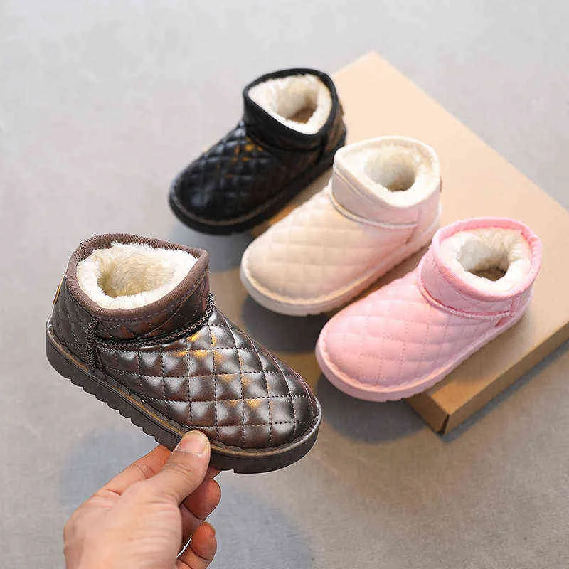 Size 25-36 Winter New Korean Version Kids Snow Boots Shiny Waterproof Thick Warm Girls Botas Non-slip Plus Cotton Children Shoes G1210