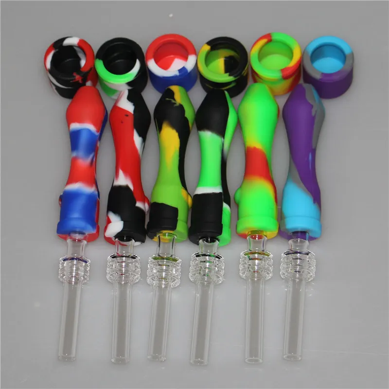 Smoking Silicone Nectar Pipe kits with 10mm joint Ti Nail quartz tip oil rig glass bongs water Pipe dab rigs