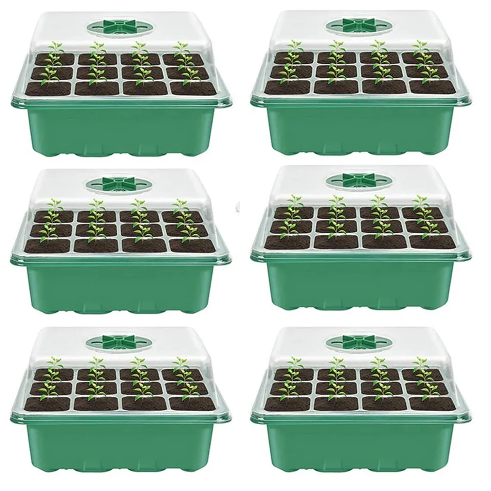 Nursery Potten Seed Starter Tray Vochtigheid Verstelbare Zaadbak Kits met koepel en Base Greenhouse Grow Laden Mini Propagator RRT33