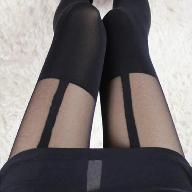 Skarpetki Hosiery Sexy Damskie Rajstopy nad Stripe Kolana Patchwork Pończochy Rajstopy Lato Cienki Nylon Przezroczysty Klub nocny Czarny