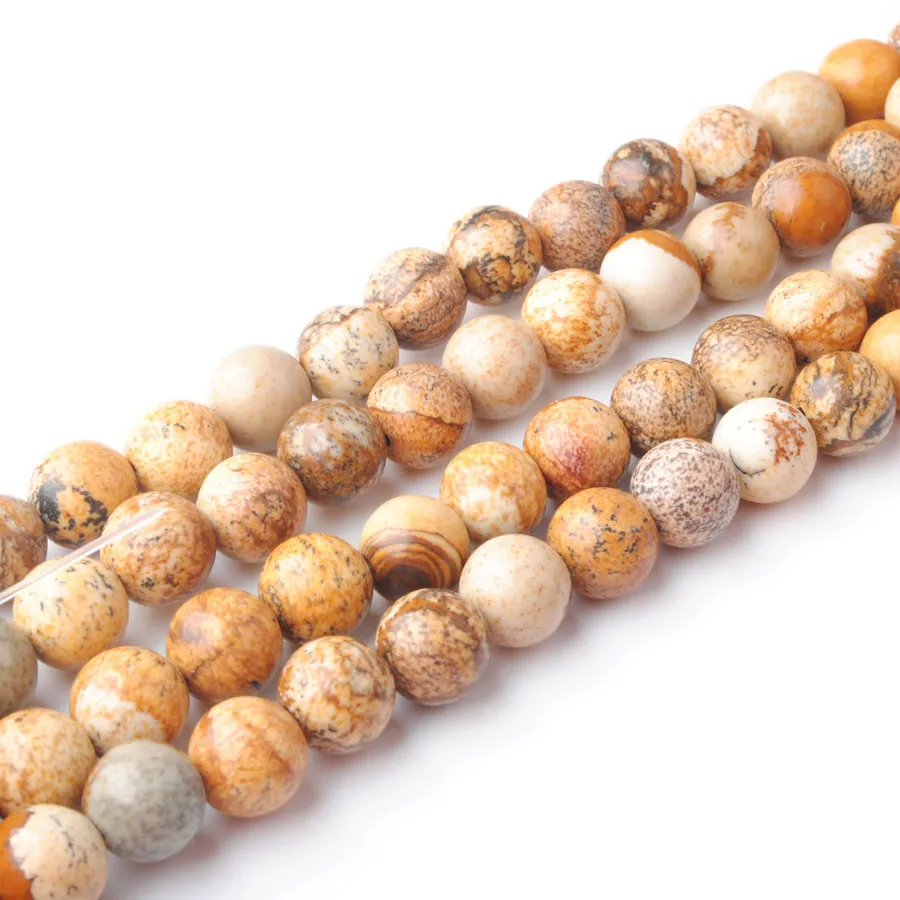 Wojiaer 6 8 10 12mm naturlig bild Jasper Stone Löst runda pärlor för handarbete Kvinnor DIY -armband 15 1/2 "Strand BY911