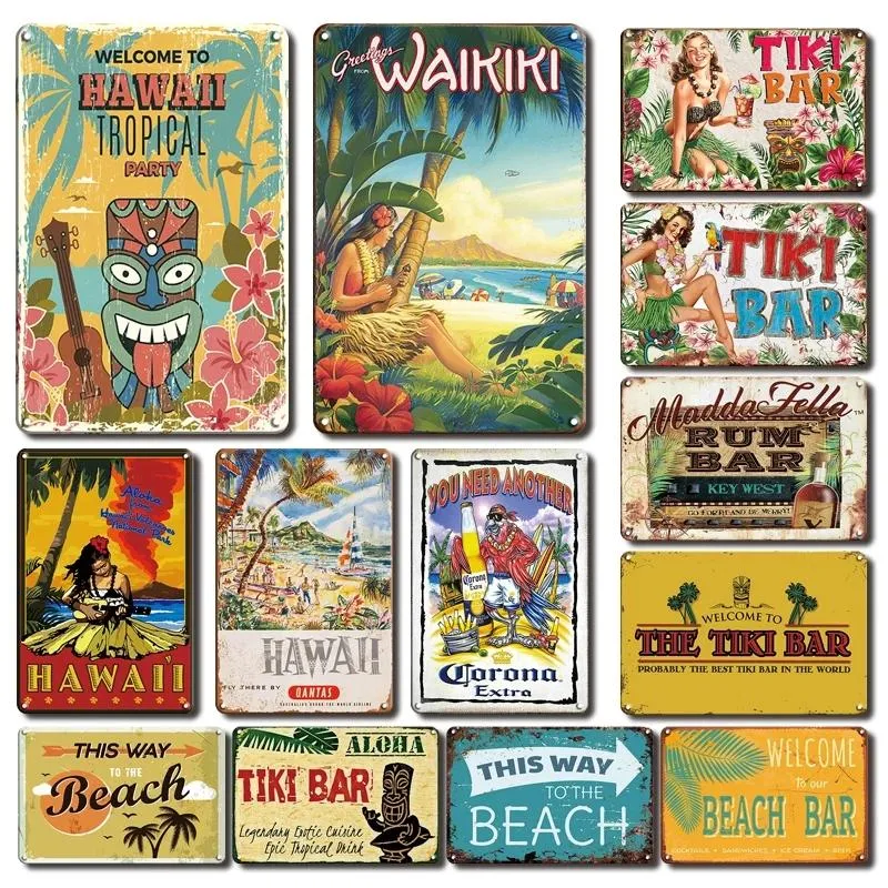 Divertente Aloha tiki bar dipinto di latta di latta vintage spiaggia piatti decorativi decorativi placche retro irlandesi da pub da cucina da cucina piatti da cucina hawaii bellezza decorazione muro di bellezza