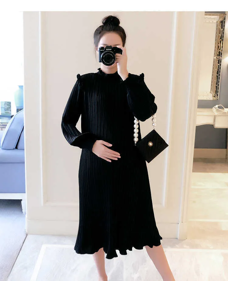 New Spring Maternity Dresses Fashion Chiffon Pleated Long Pregnancy Dress 2020 Casual Loose Maternity Clothes For Pregnant Women (24)