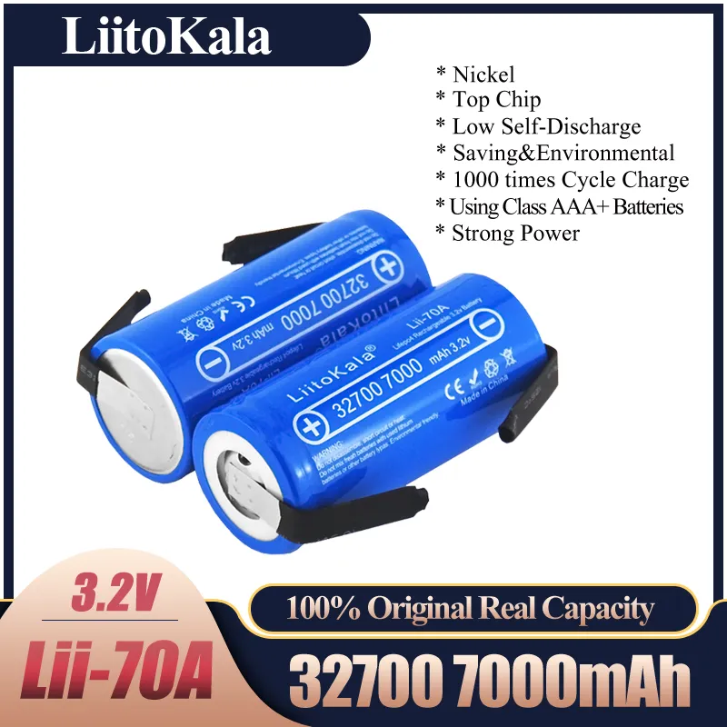 LiitoKala Lii-70A 32700 lifepo4 배터리 3.2v 7000mah 33A 55A 스크루 드라이버 용 용접 스트립 전기 자전거 전원 + 니켈 시트