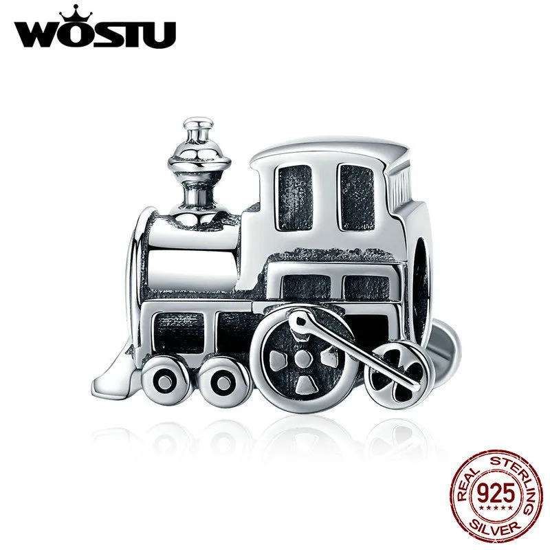 WOSTU High Quality 925 Sterling Silver Vintage Locomotive Train Car Beads fit Charm Bracelet DIY Silver Jewelry Making CQC507 Q0531