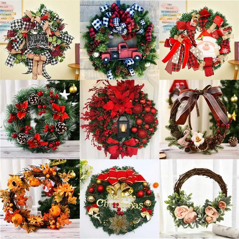 Halloween-veer deur opknoping kerst krans jaar ornamenten kerstboom krans accessoires indoor muur rotan decor 211104