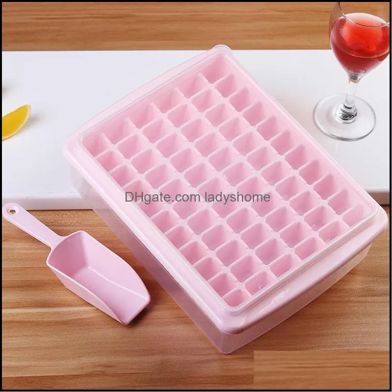 66 Grids Food Grade Silicone Ice Tray with Lid Shovel Ice Cube Mold Maker DIY Creative Square Shape Kitchen Accessories HWD7609