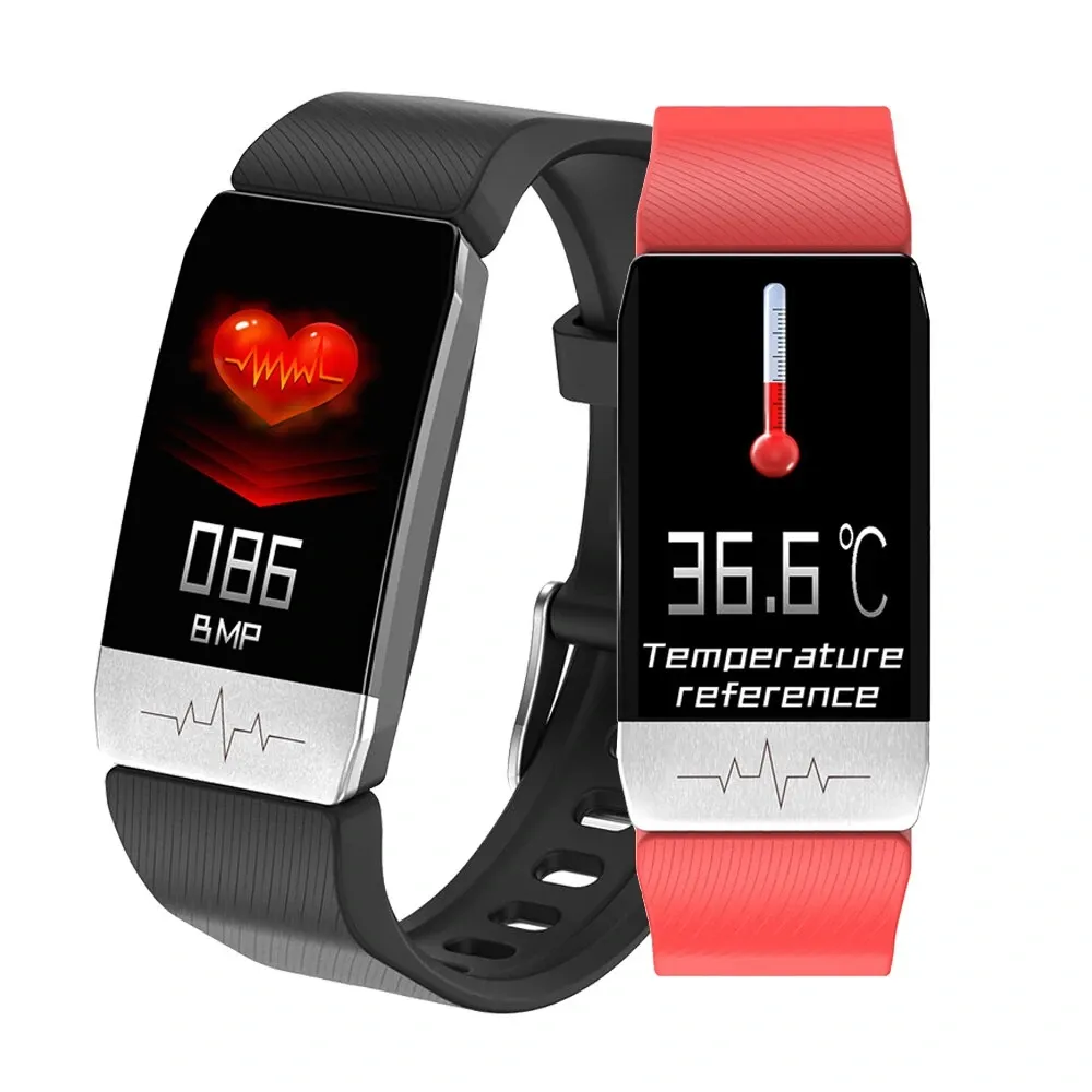 [Mesure de la température corporelle] Thermomètre Bakeey T1 Moniteur ECG Récompense cardiaque Pression artérielle SPO2 Moniteur Santé GPS GPS ROUTE ROUTE DE LA PISTE SMART WATCH