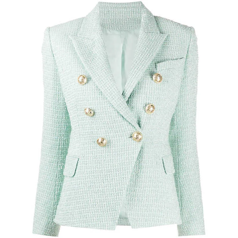 T Mint Green Blazer Mulheres Inverno Primavera Nova Jaquetas Mulheres Casaco Slim Office Busindouble-Breasted Woven Blazers X0721