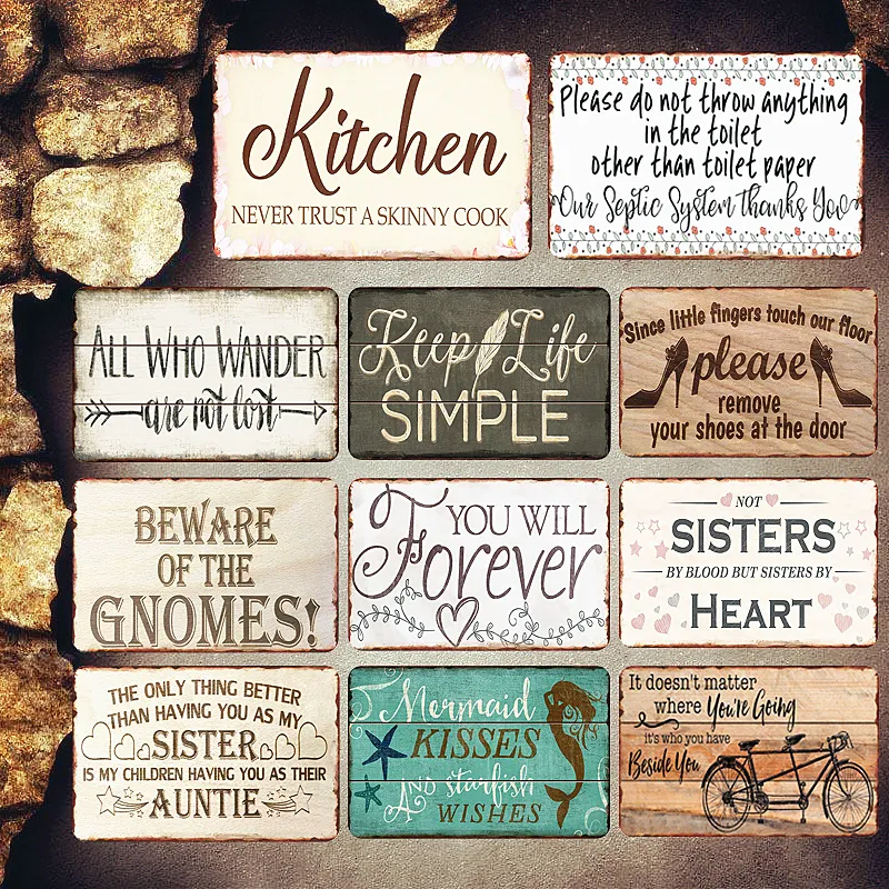 2021 Funny Kitchen Plaques Vintage Metal Plates Pub Cafe Bar Decorative Signs Sisters Heart Wall Stickers Tip Board Post Poster Home Decor